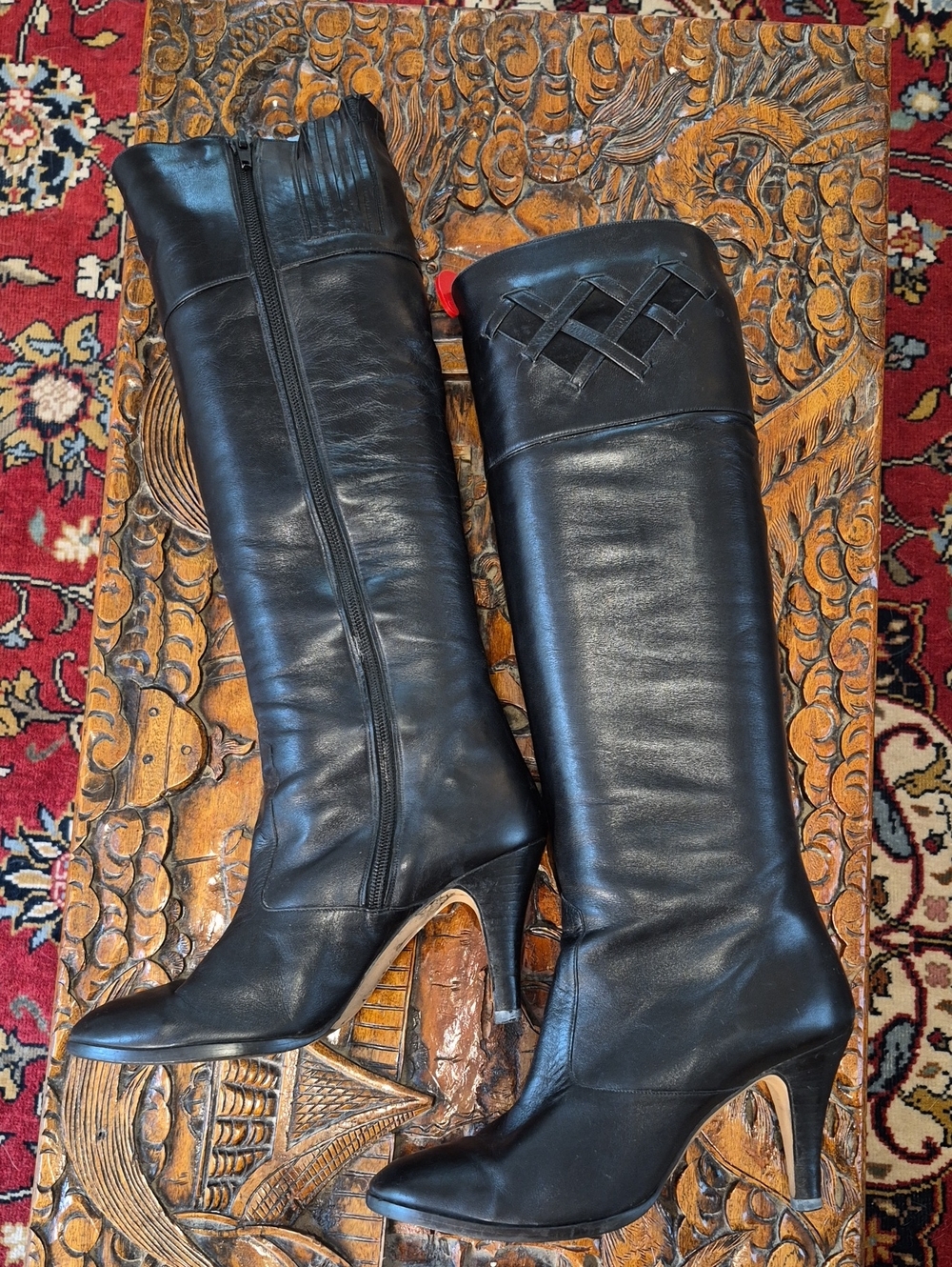 VANELI 90s Knee High Criss Cross Boots 8 Black